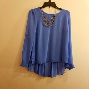 Persian Blue Jennifer Lopez Sheer Long Sleeve Top